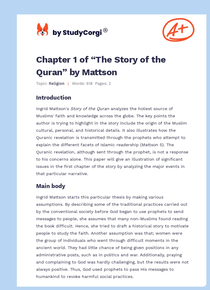 Chapter 1 of “The Story of the Quran” by Mattson. Page 1