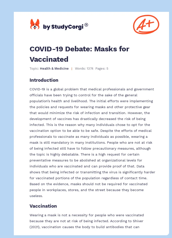 COVID-19 Debate: Masks for Vaccinated. Page 1