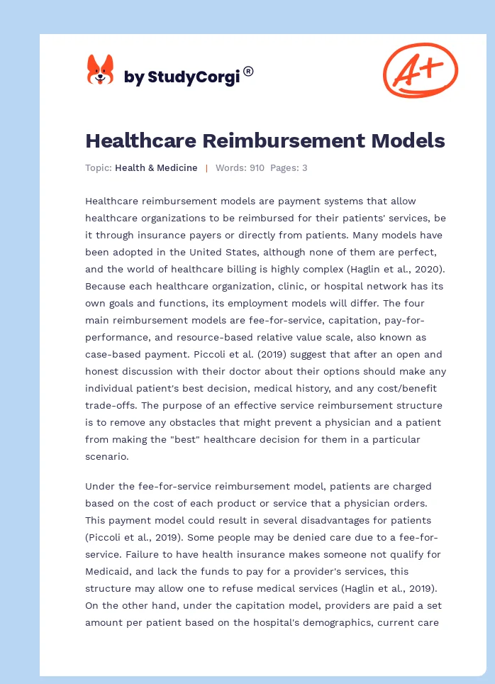 Healthcare Reimbursement Models. Page 1