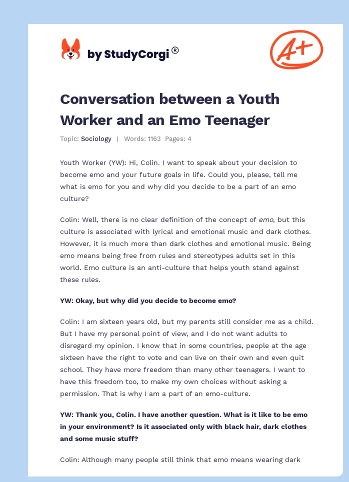 Conversation between a Youth Worker and an Emo Teenager. Page 1