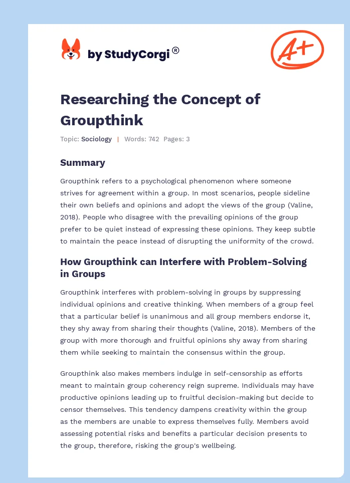 Researching the Concept of Groupthink. Page 1