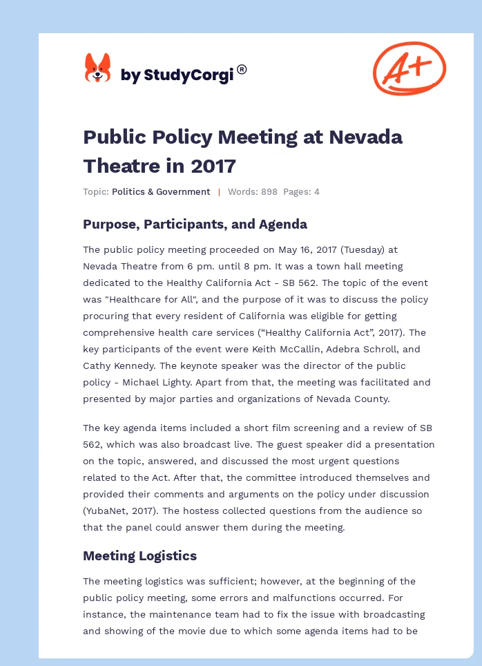 Public Policy Meeting at Nevada Theatre in 2017. Page 1