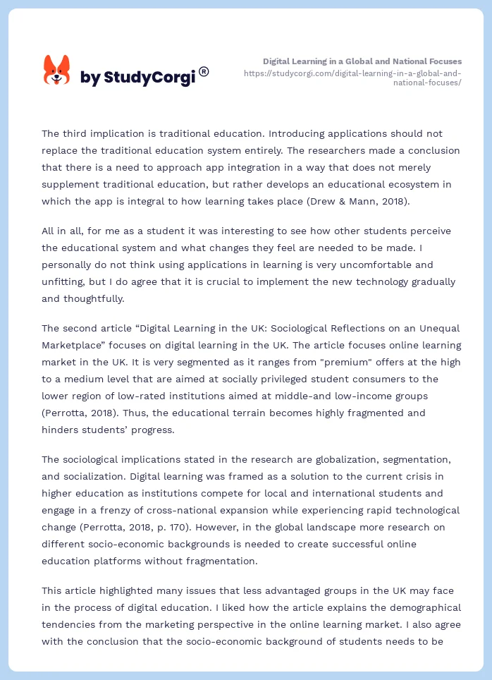 Digital Learning in a Global and National Focuses. Page 2