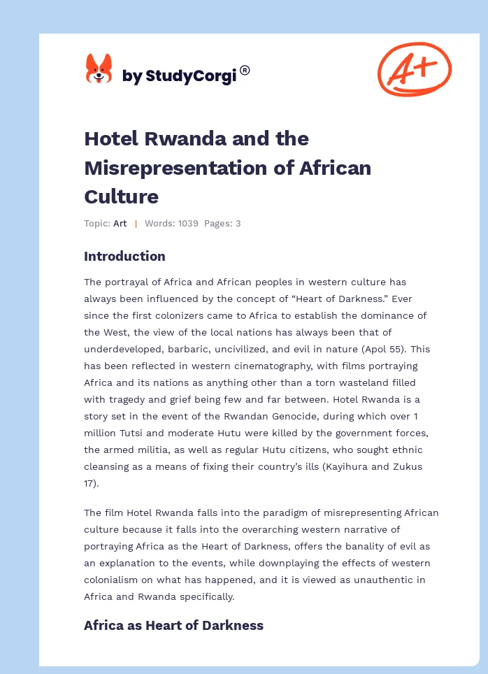 Hotel Rwanda and the Misrepresentation of African Culture. Page 1
