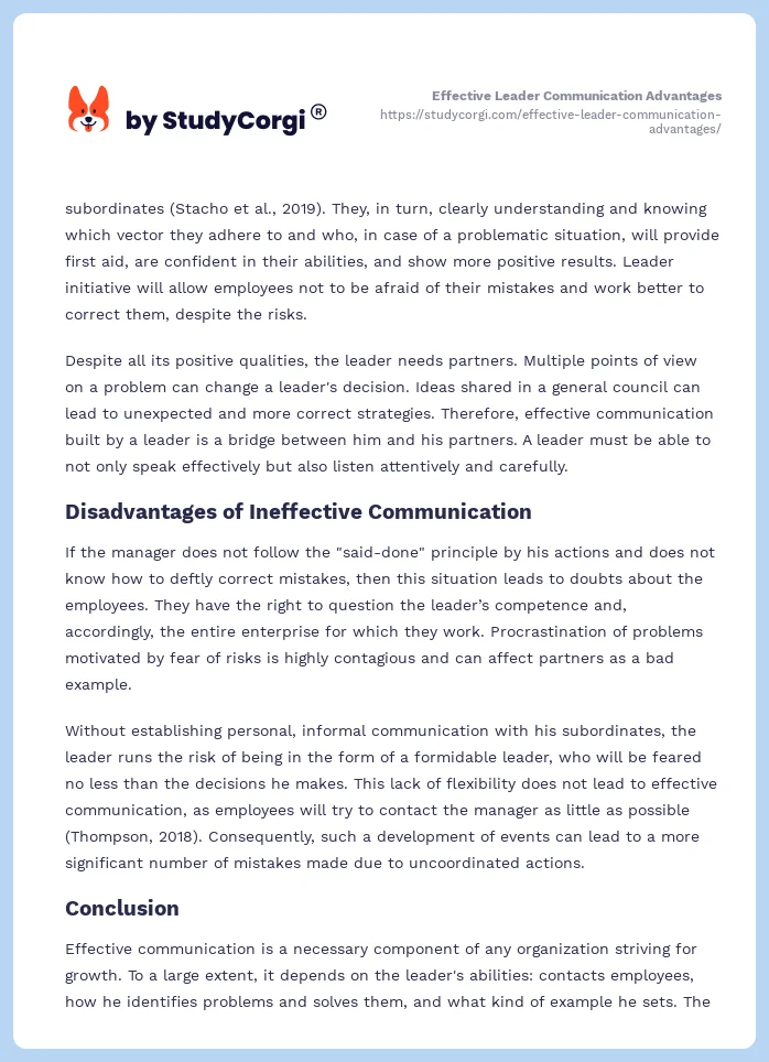 Effective Leader Communication Advantages. Page 2