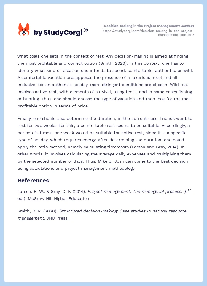 Decision-Making in the Project Management Context. Page 2