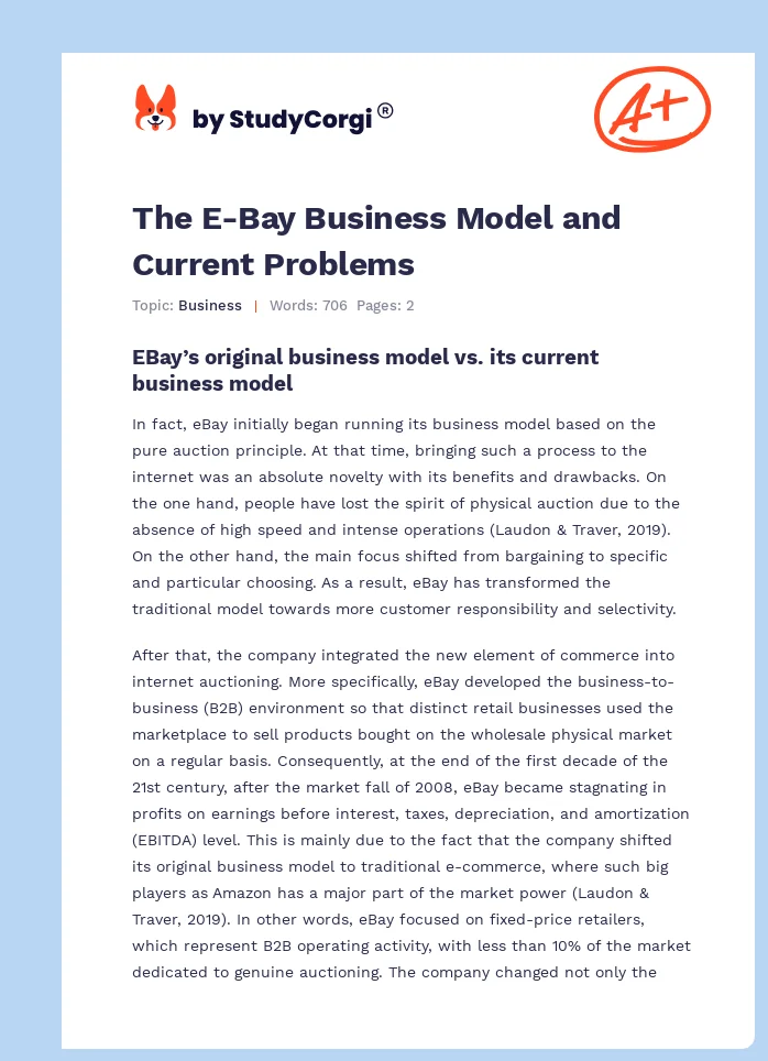 The E-Bay Business Model and Current Problems. Page 1