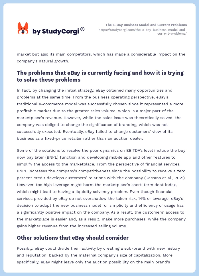 The E-Bay Business Model and Current Problems. Page 2