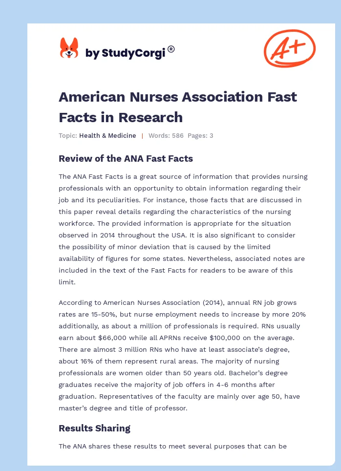 American Nurses Association Fast Facts in Research. Page 1