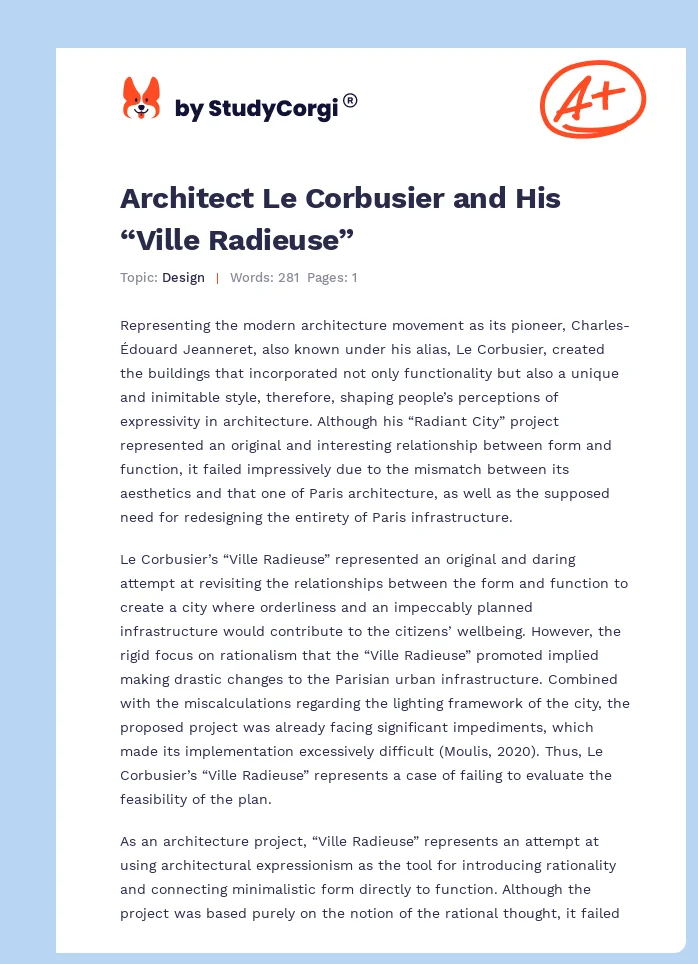 Architect Le Corbusier and His “Ville Radieuse”. Page 1
