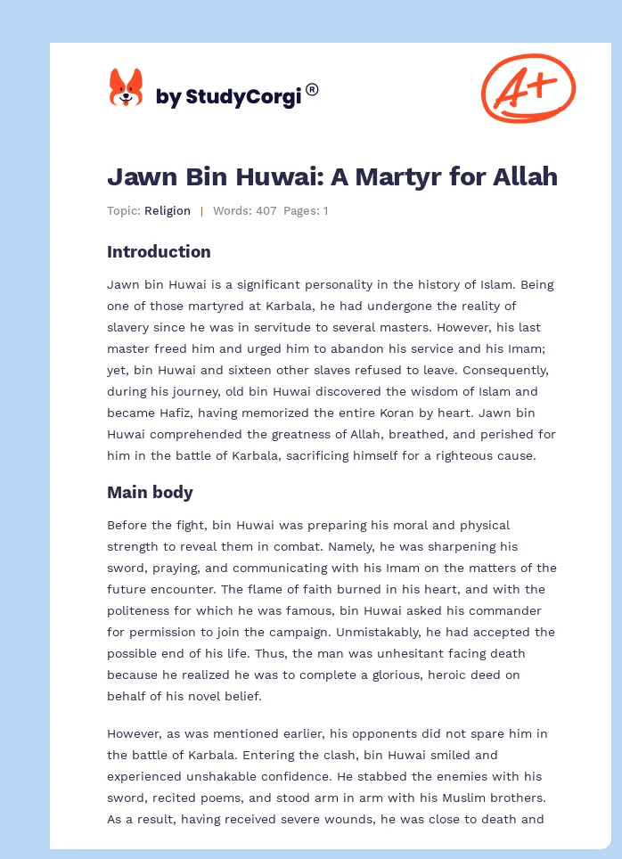 Jawn Bin Huwai: A Martyr for Allah. Page 1
