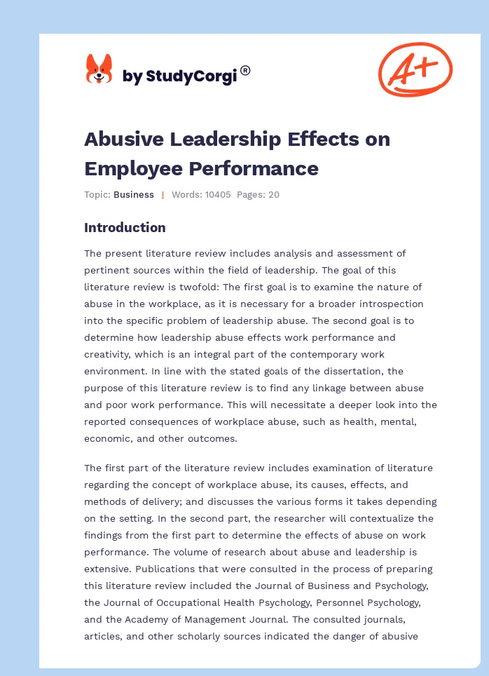Abusive Leadership Effects on Employee Performance. Page 1
