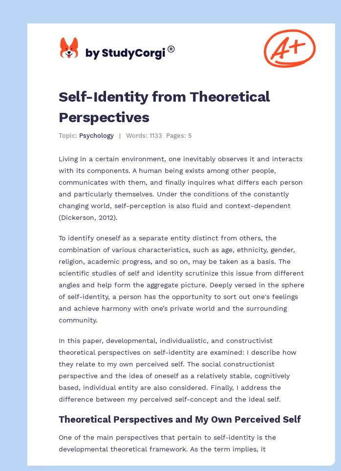 Self-Identity from Theoretical Perspectives. Page 1