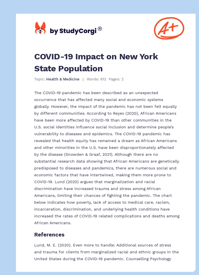 COVID-19 Impact on New York State Population. Page 1