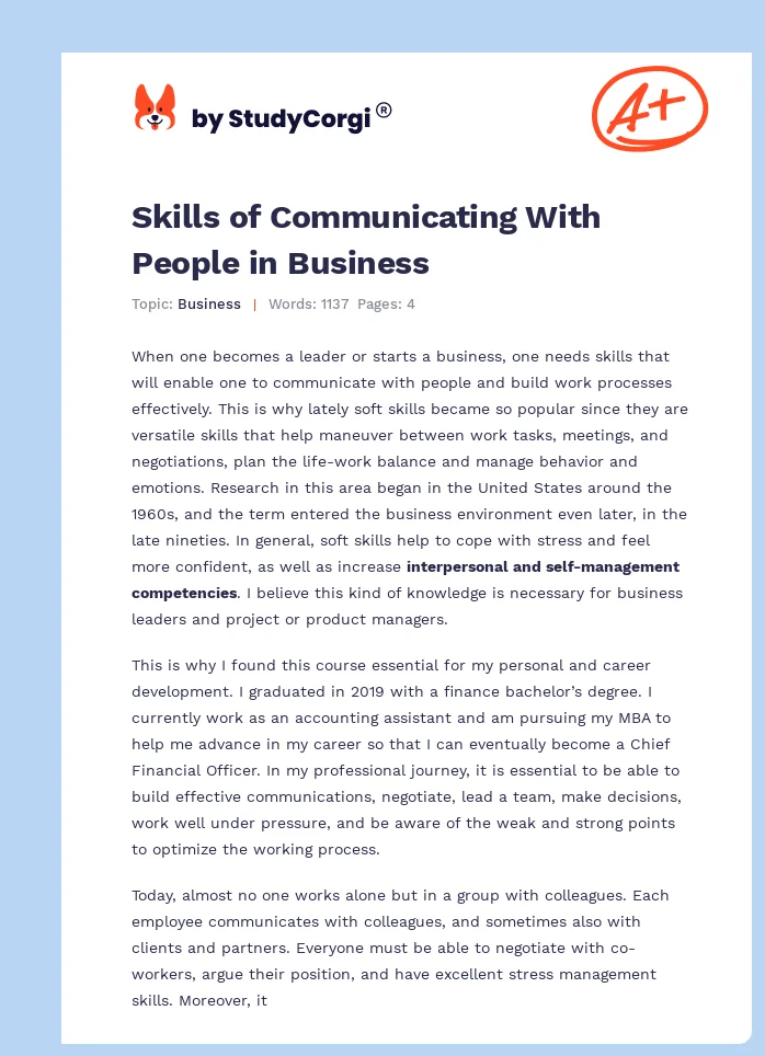 Skills of Communicating With People in Business. Page 1