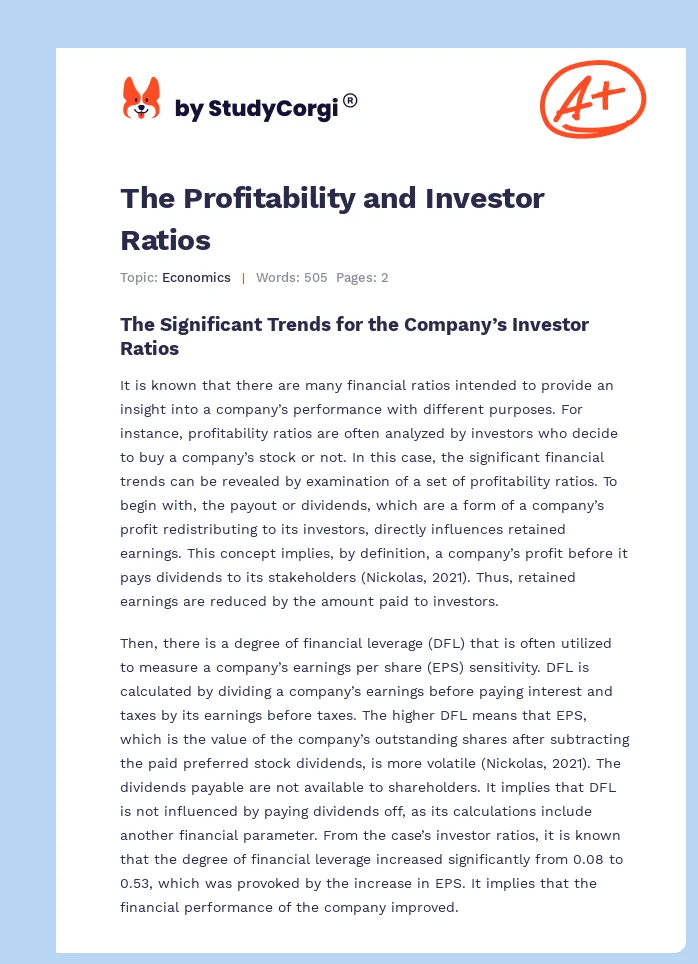 The Profitability and Investor Ratios. Page 1