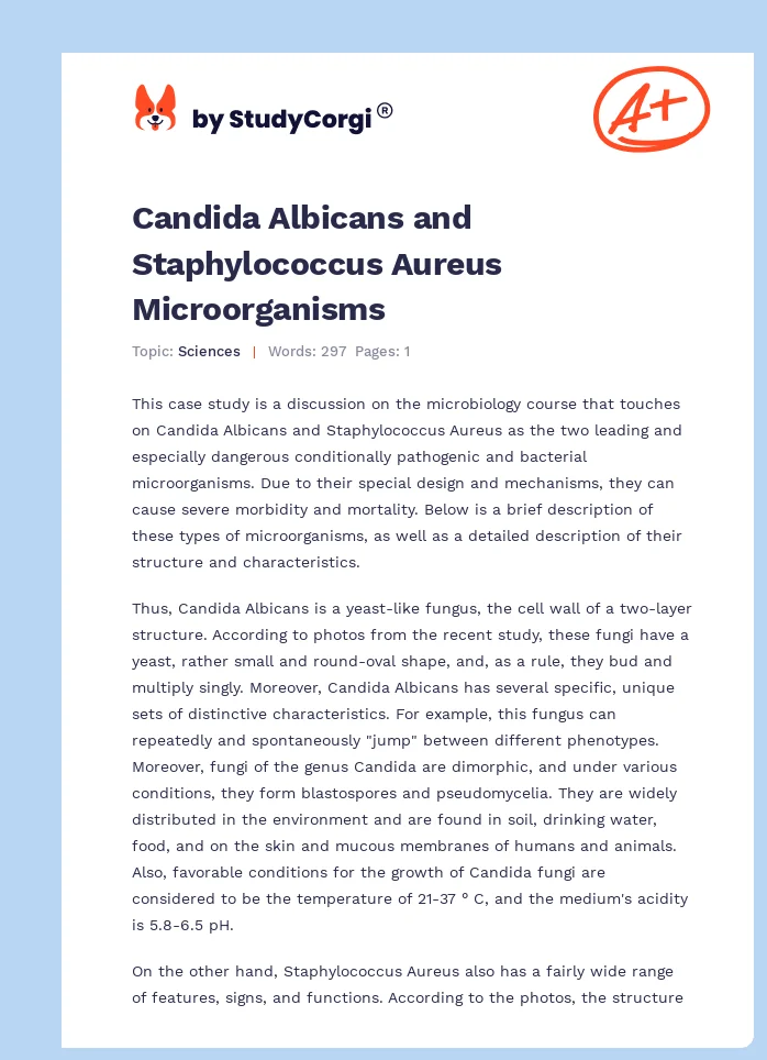 Candida Albicans and Staphylococcus Aureus Microorganisms. Page 1