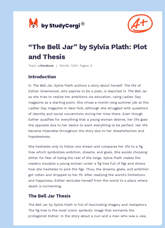 “The Bell Jar” by Sylvia Plath: Plot and Thesis. Page 1