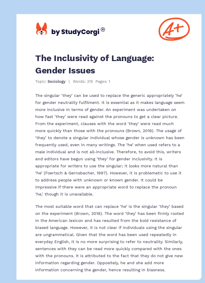 The Inclusivity of Language: Gender Issues. Page 1