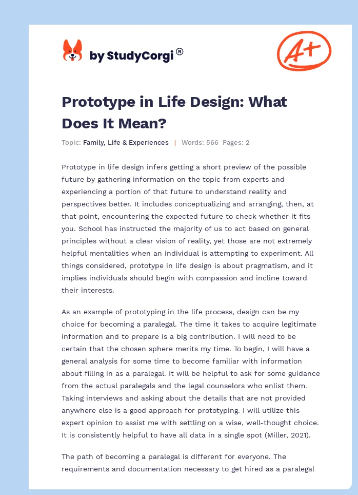 Prototype in Life Design: What Does It Mean?. Page 1