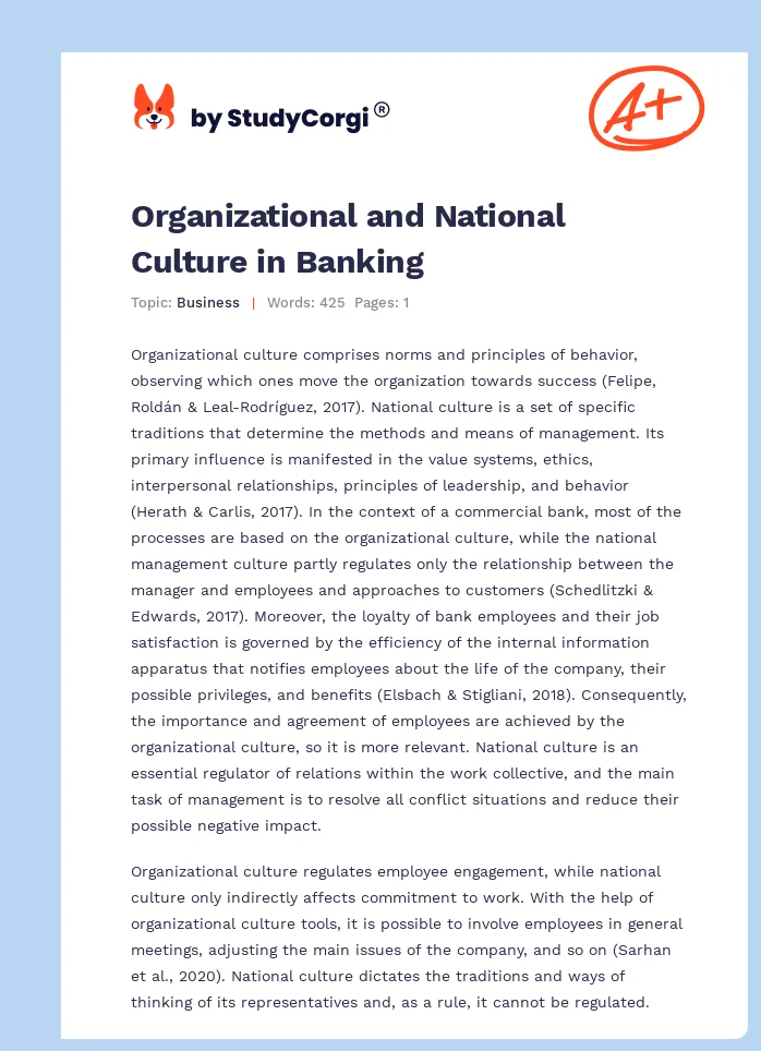 Organizational and National Culture in Banking. Page 1