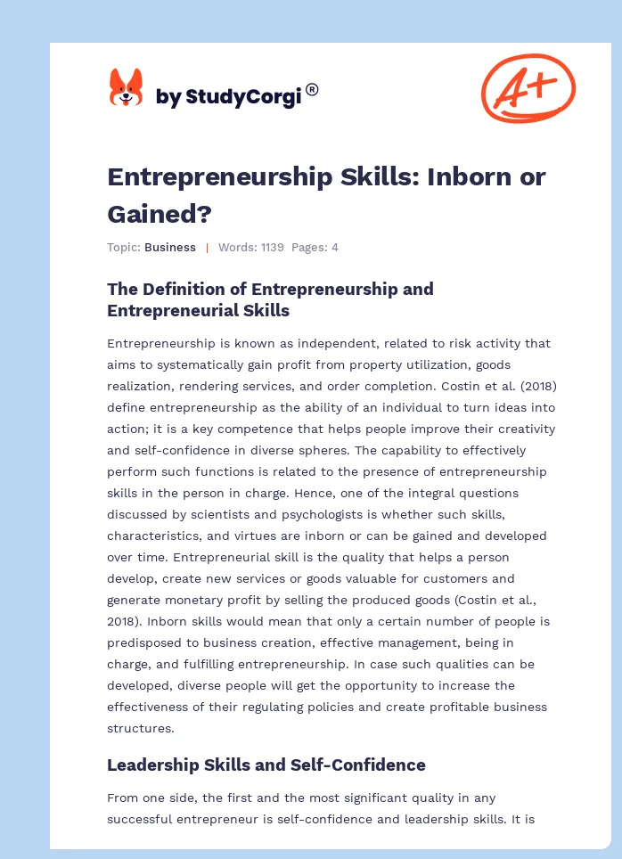 Entrepreneurship Skills: Inborn or Gained?. Page 1