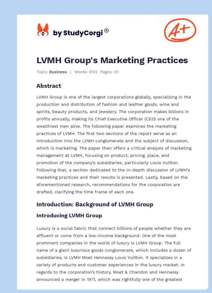 LVMH Group's Marketing Practices. Page 1