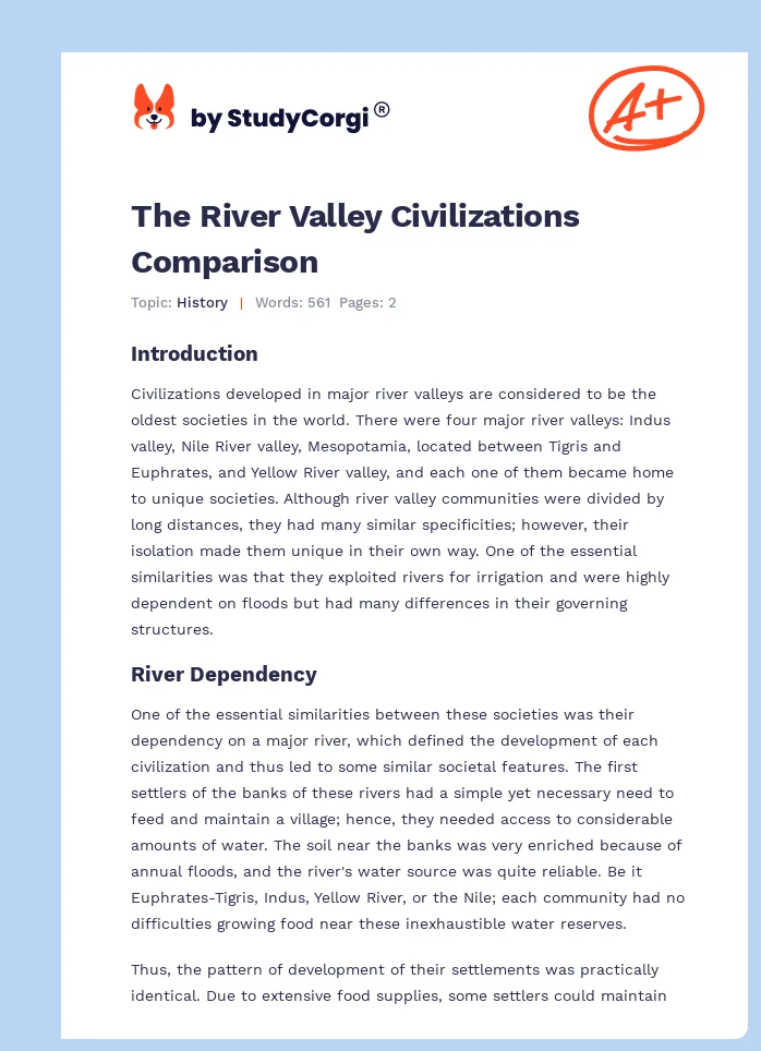 The River Valley Civilizations Comparison. Page 1