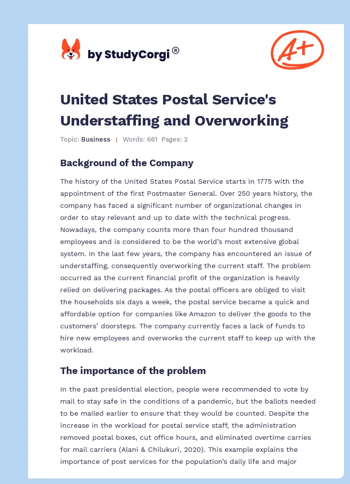 United States Postal Service's Understaffing and Overworking. Page 1