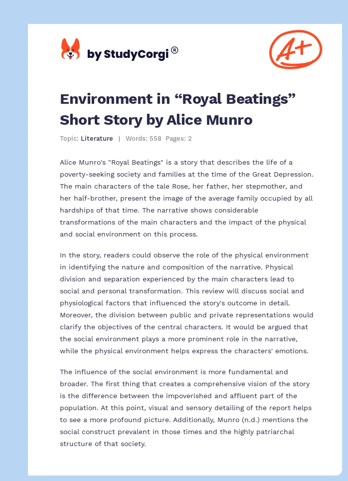 Environment in “Royal Beatings” Short Story by Alice Munro. Page 1