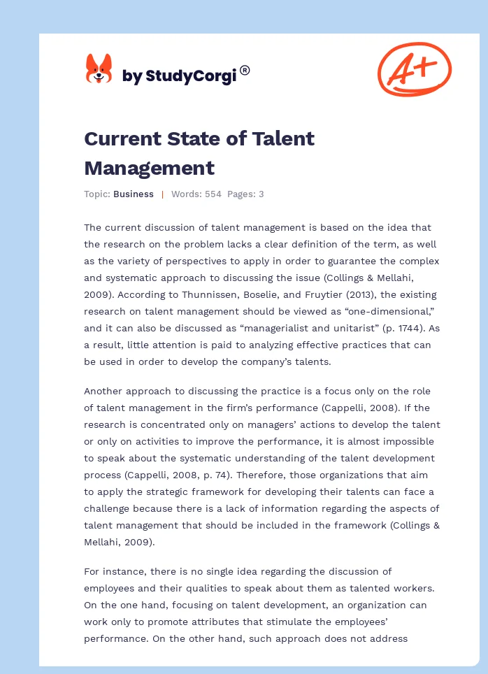 Current State of Talent Management. Page 1
