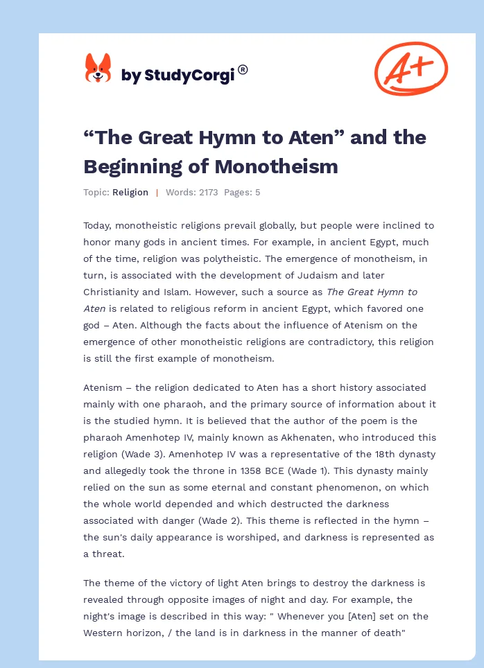 “The Great Hymn to Aten” and the Beginning of Monotheism. Page 1