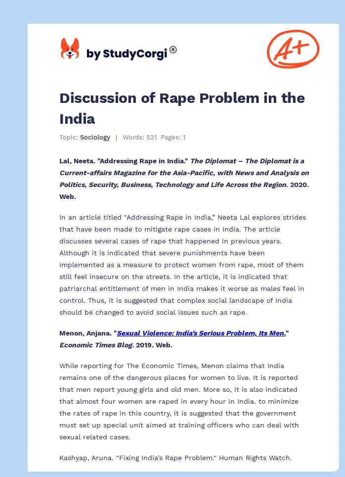 Discussion of Rape Problem in the India. Page 1