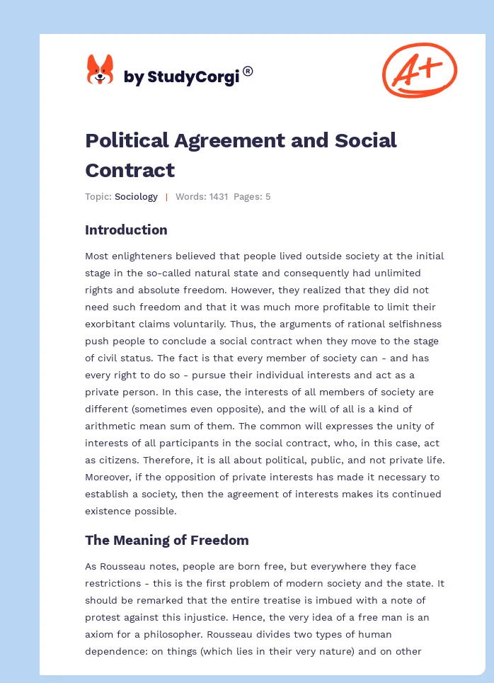 Political Agreement and Social Contract. Page 1