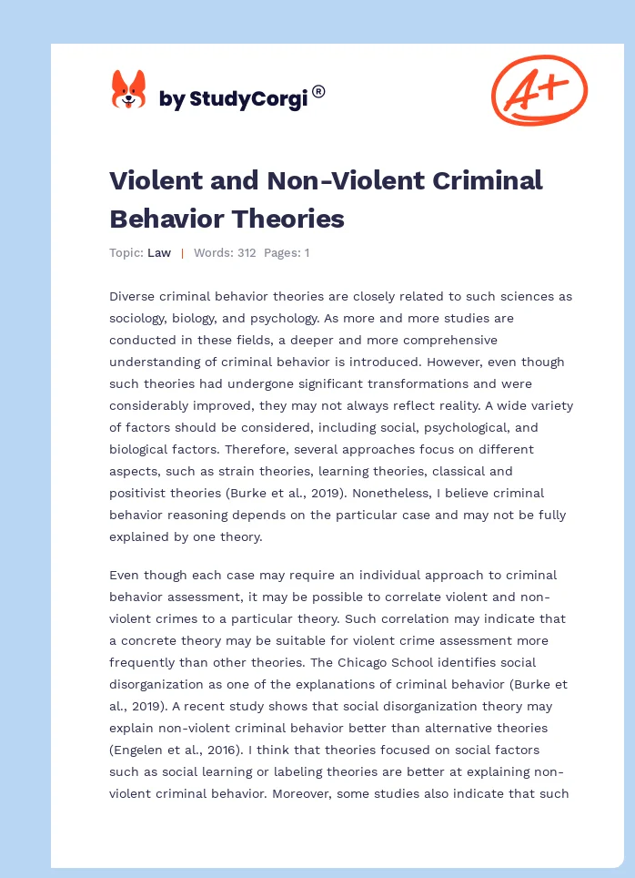 Violent and Non-Violent Criminal Behavior Theories. Page 1