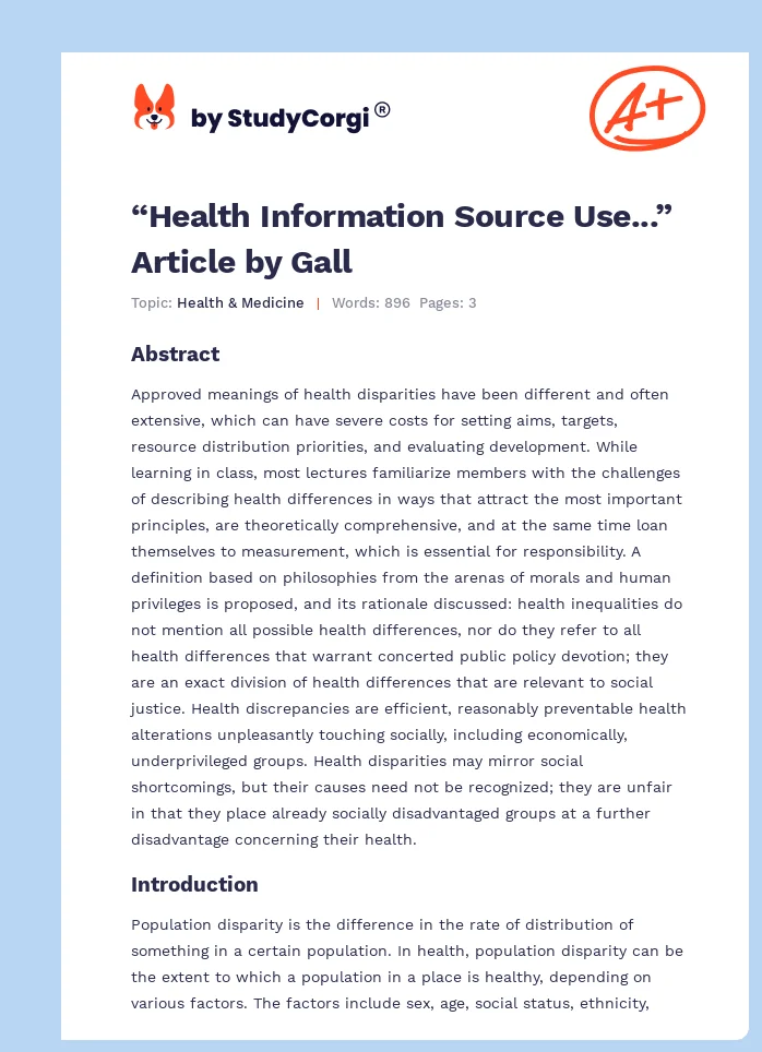 “Health Information Source Use...” Article by Gall. Page 1