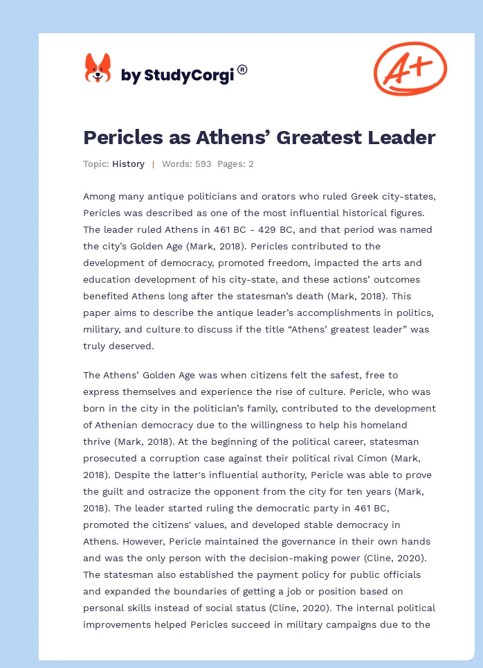 Pericles as Athens’ Greatest Leader. Page 1