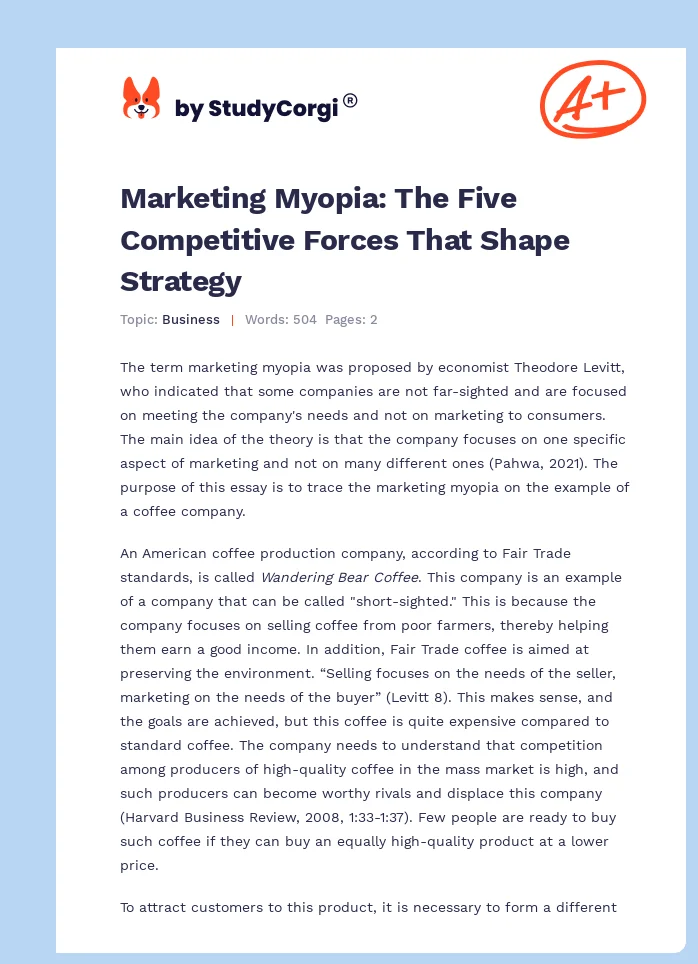 Marketing Myopia: The Five Competitive Forces That Shape Strategy. Page 1