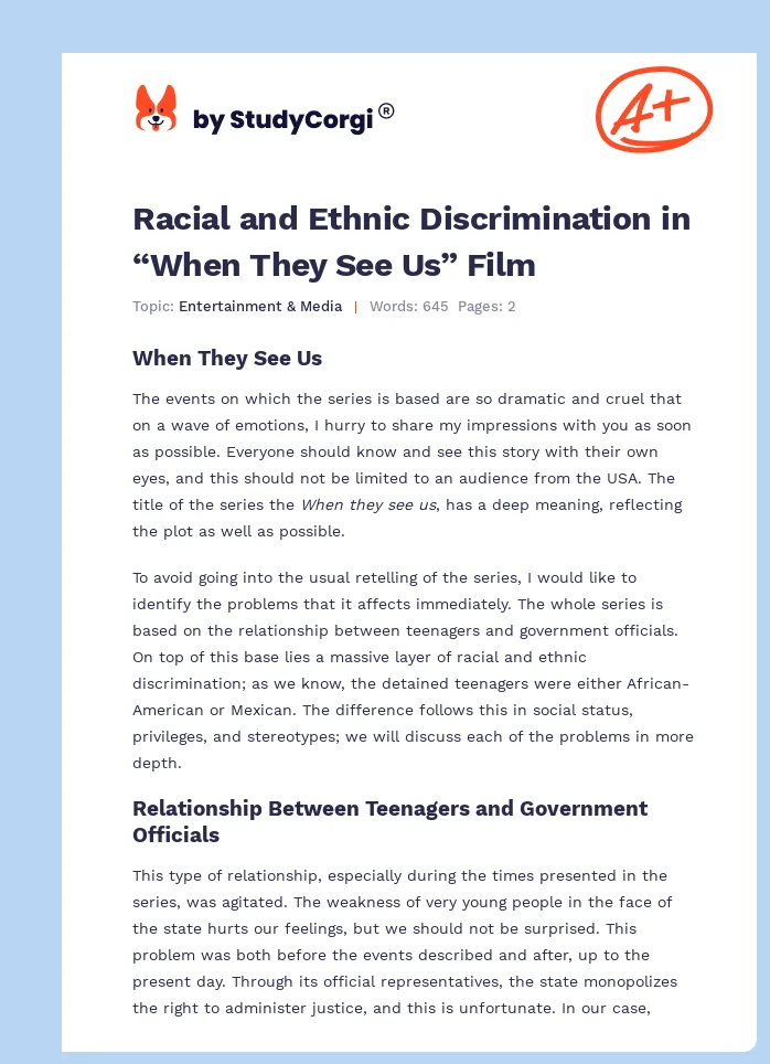 Racial and Ethnic Discrimination in “When They See Us” Film. Page 1