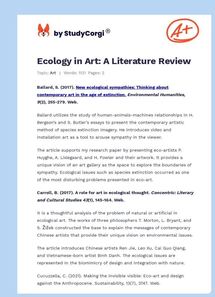 Ecology in Art: A Literature Review. Page 1