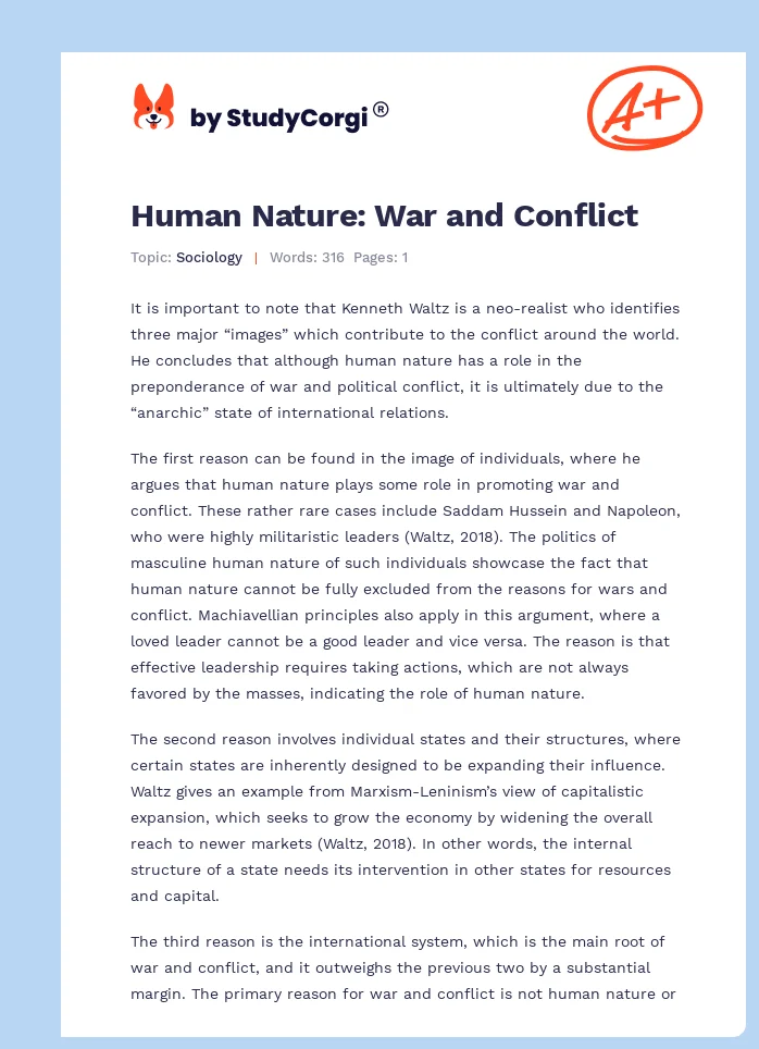 Human Nature: War and Conflict. Page 1