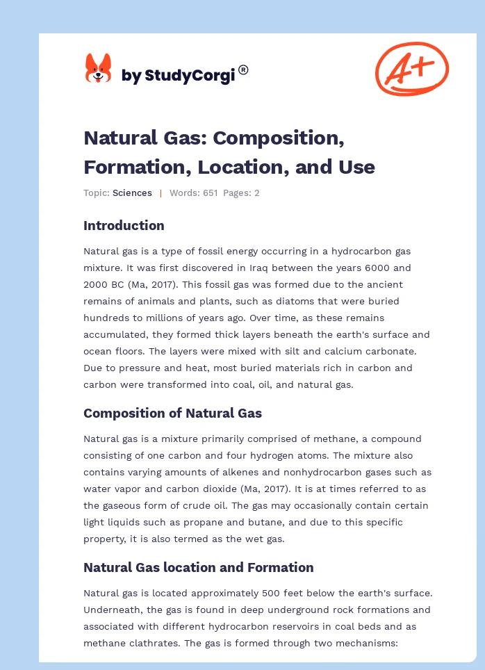 Natural Gas: Composition, Formation, Location, and Use. Page 1