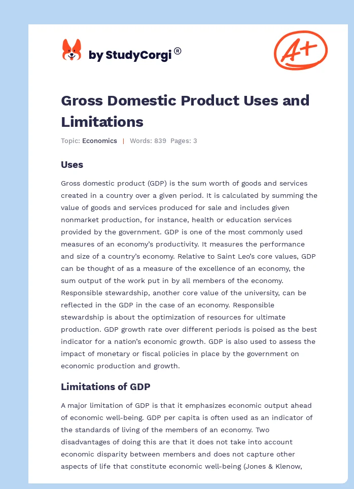 Gross Domestic Product Uses and Limitations. Page 1