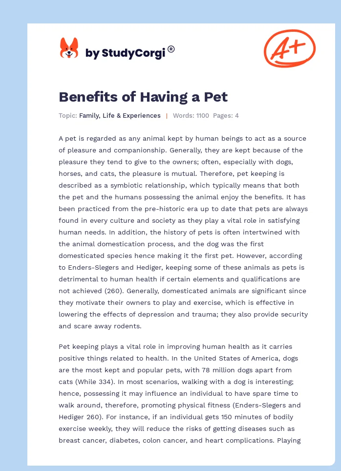 Benefits of Having a Pet. Page 1