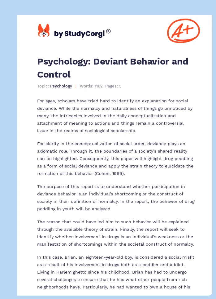 Psychology: Deviant Behavior and Control. Page 1