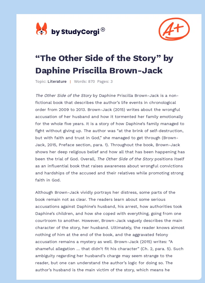 “The Other Side of the Story” by Daphine Priscilla Brown-Jack. Page 1