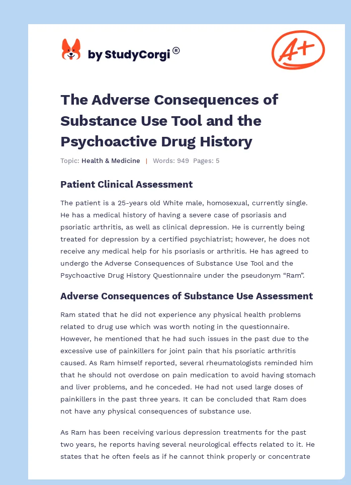 The Adverse Consequences of Substance Use Tool and the Psychoactive Drug History. Page 1