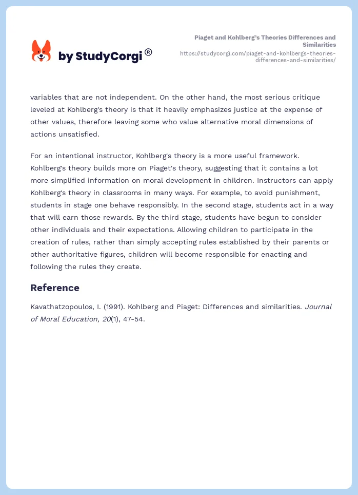 Piaget and Kohlberg’s Theories Differences and Similarities. Page 2
