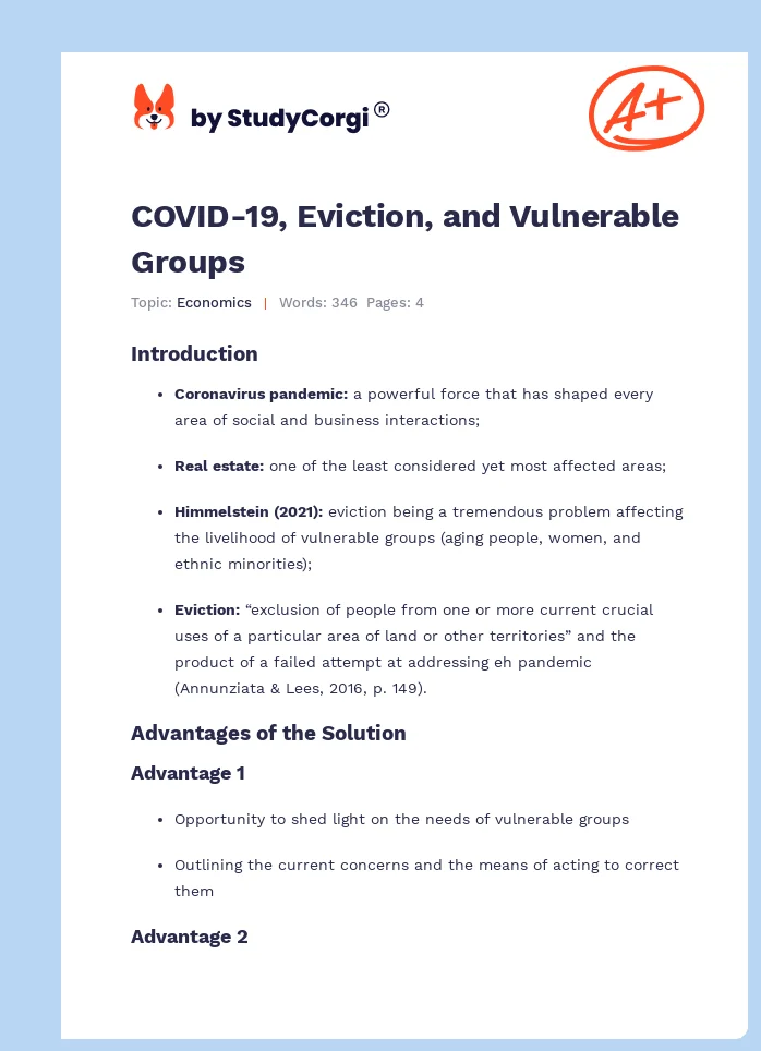COVID-19, Eviction, and Vulnerable Groups. Page 1