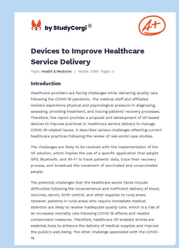 Devices to Improve Healthcare Service Delivery. Page 1